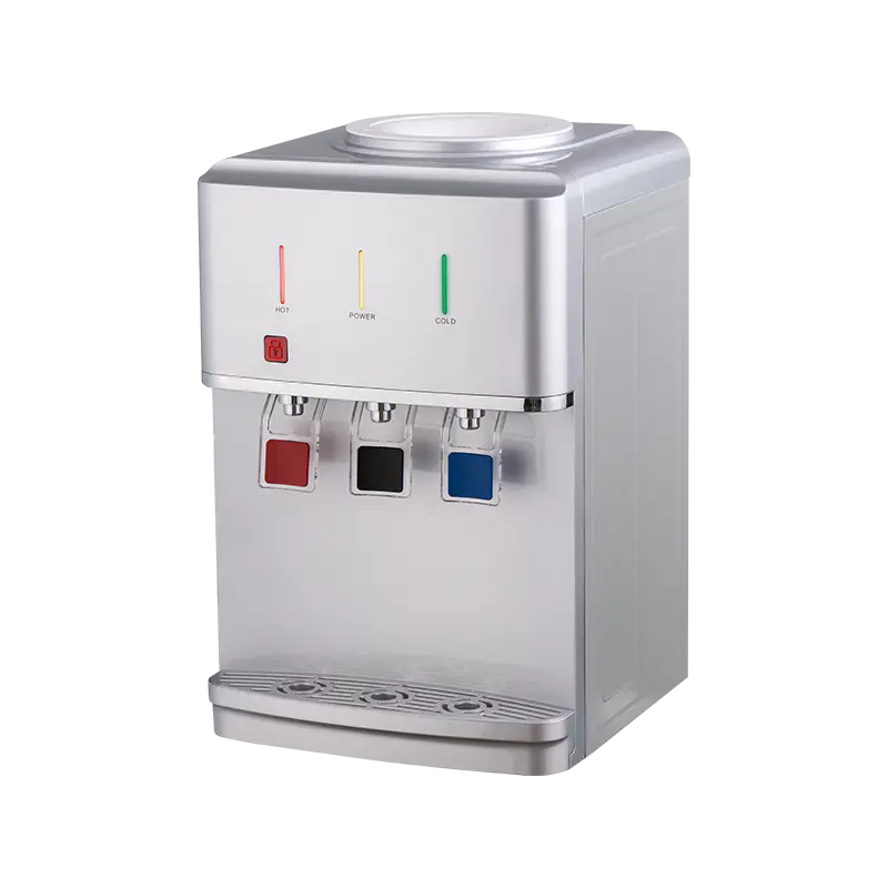 Dispensador de água de mesa prateado com três saídas YR-2509T/YLR-2509T